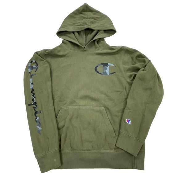 Champion Other - Champion Hoodie Boys Large Green Sweatshirt Sweater Spell Out Logo Youth Olive